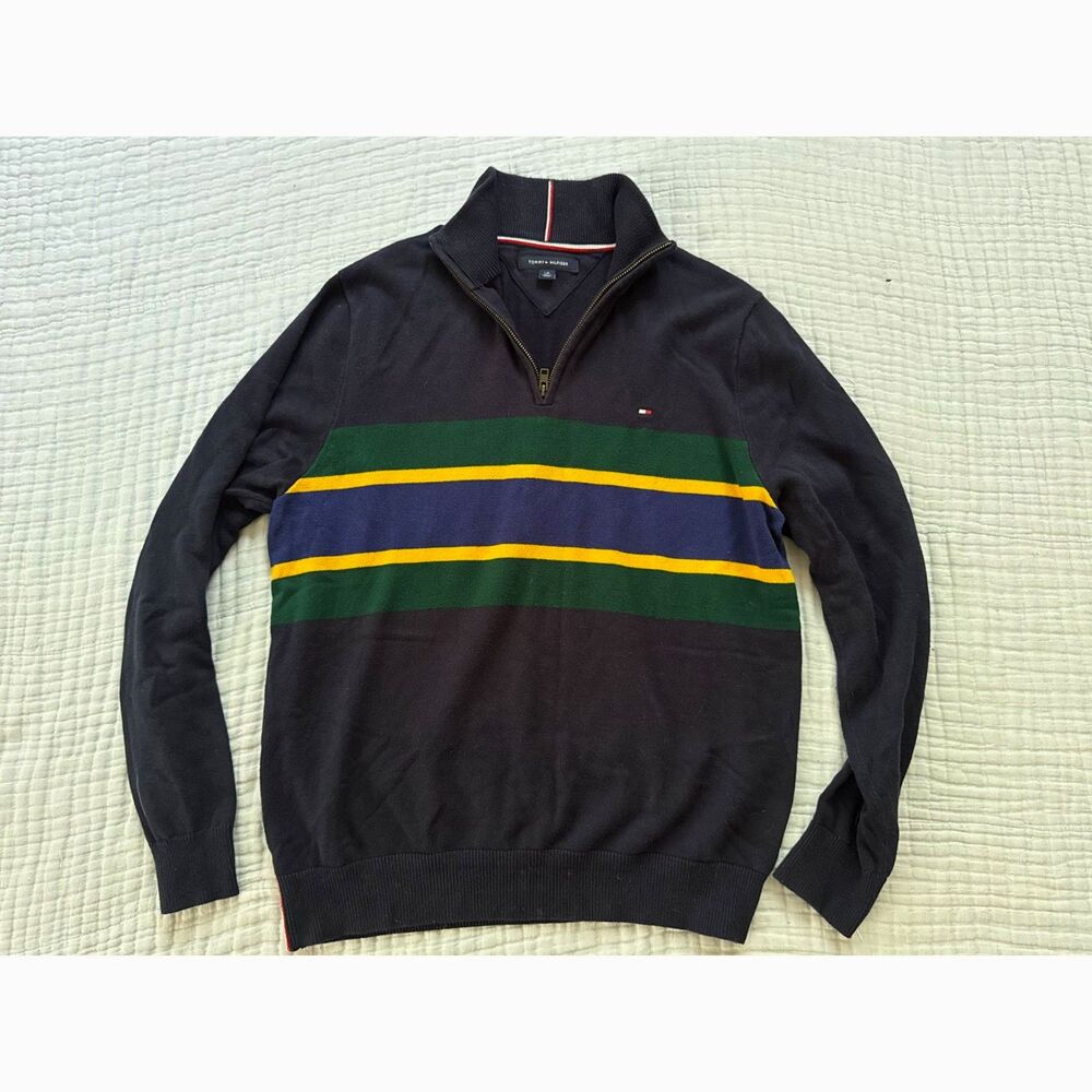 Tommy Hilfiger Quarter Zip Stripe Sweater Pullover